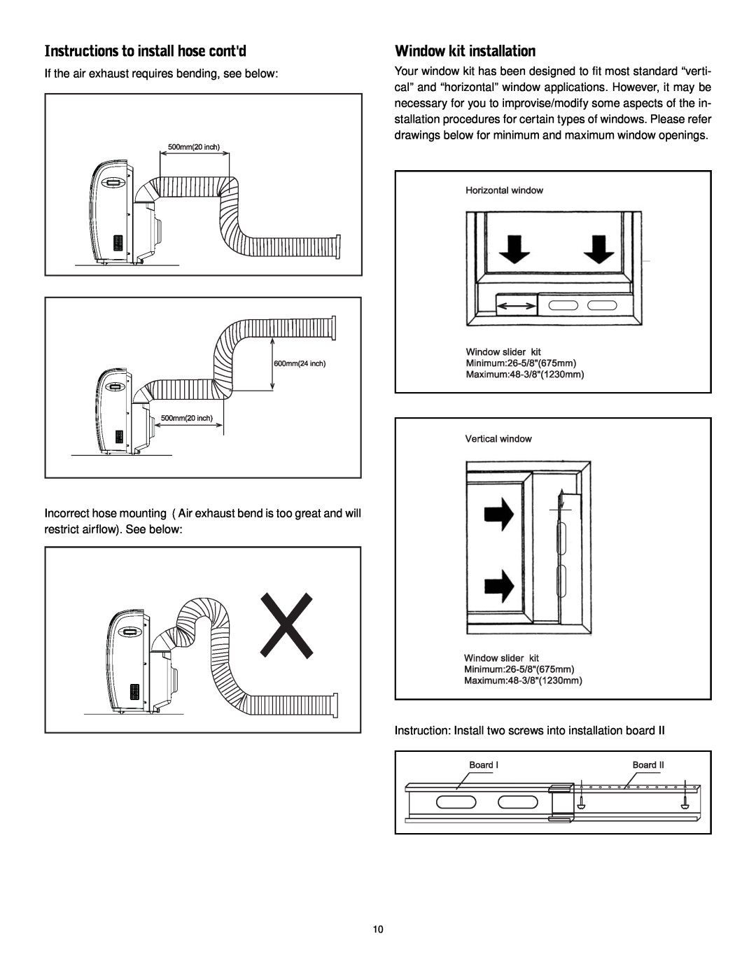 Friedrich P-09 operation manual Instructions to install hose contd, Window kit installation 