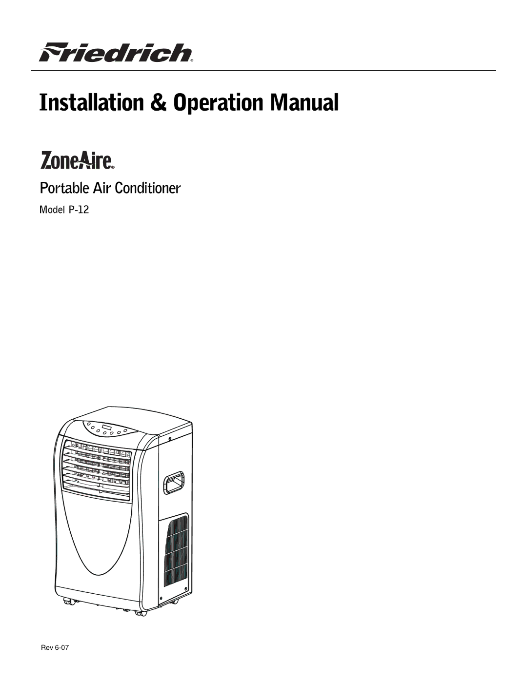 Friedrich P-12 operation manual Portable Air Conditioner 