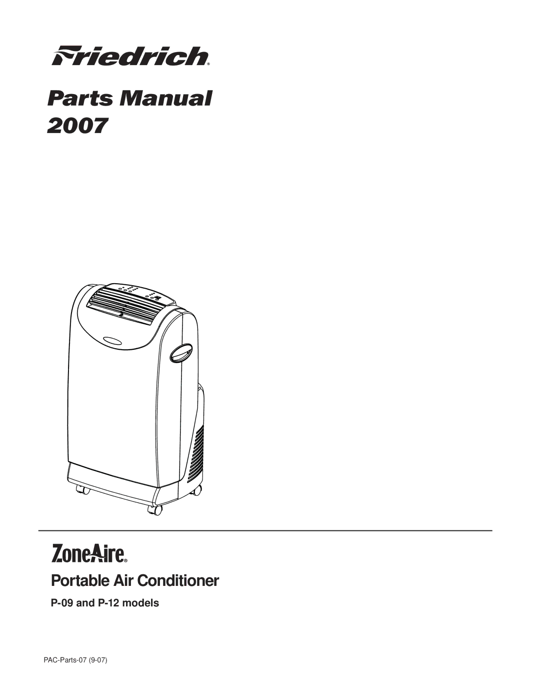 Friedrich P-12 manual Parts Manual 