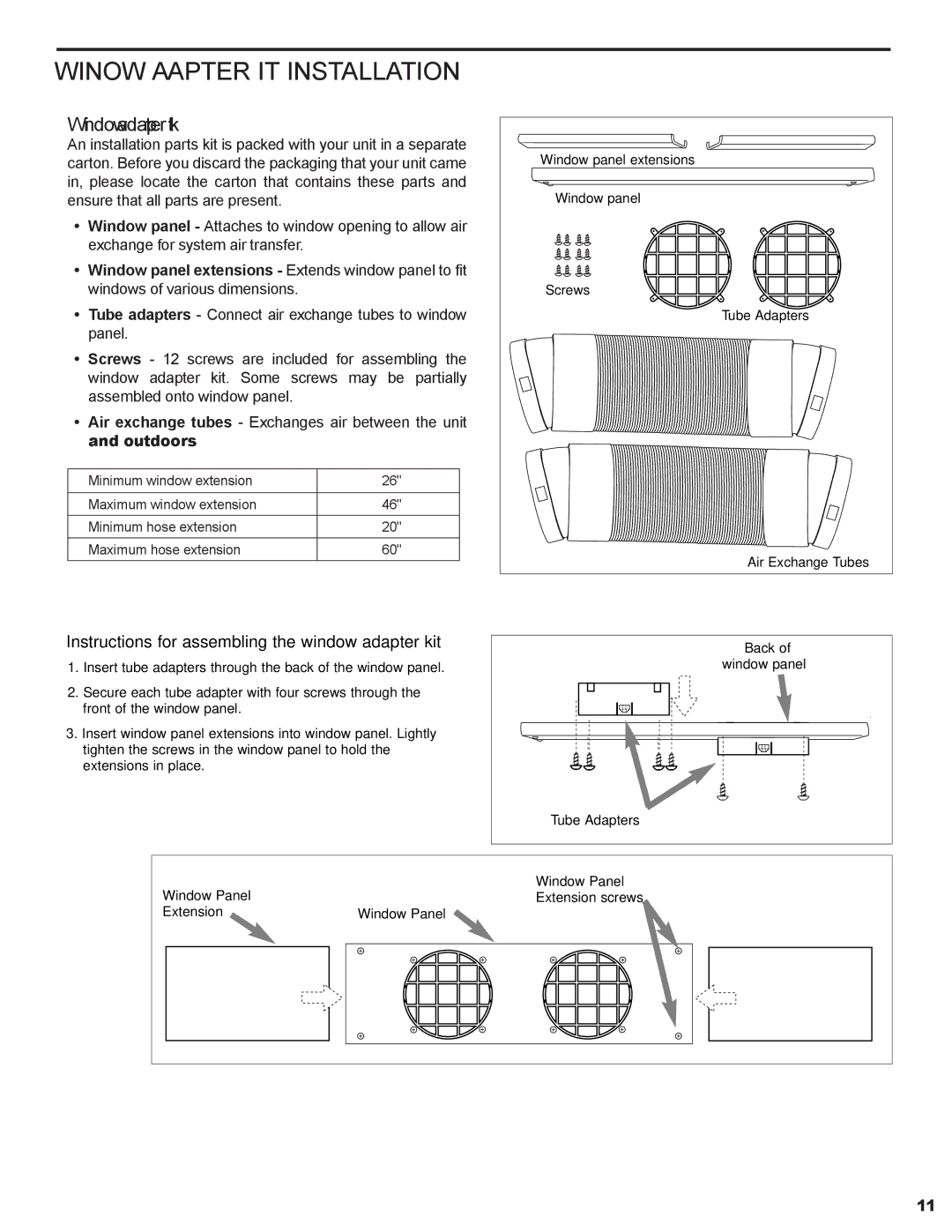 Friedrich P012A, P012B service manual Window Adapter KIT Installation, Window adapter kit 