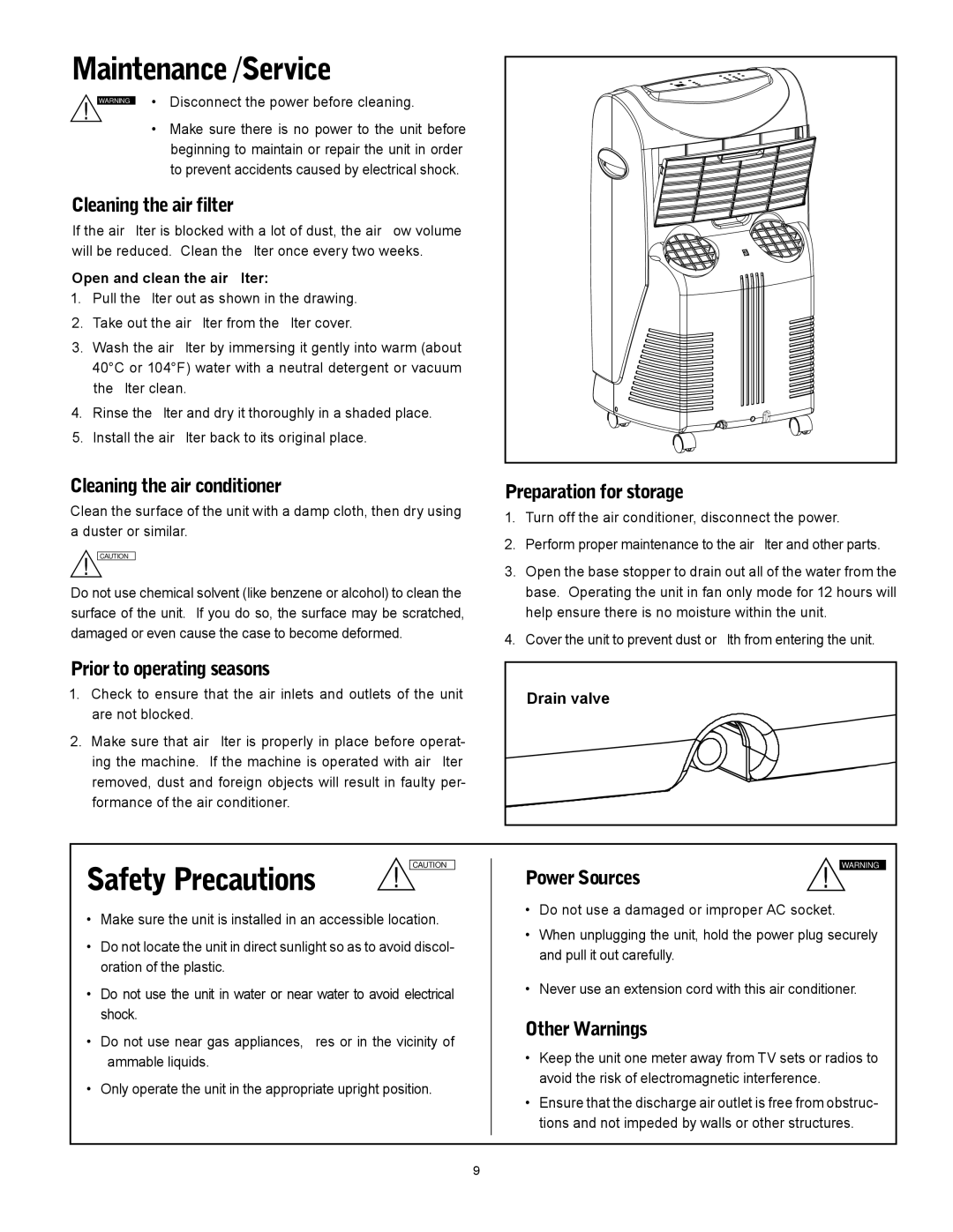 Friedrich P09A, P12A operation manual Maintenance /Service 