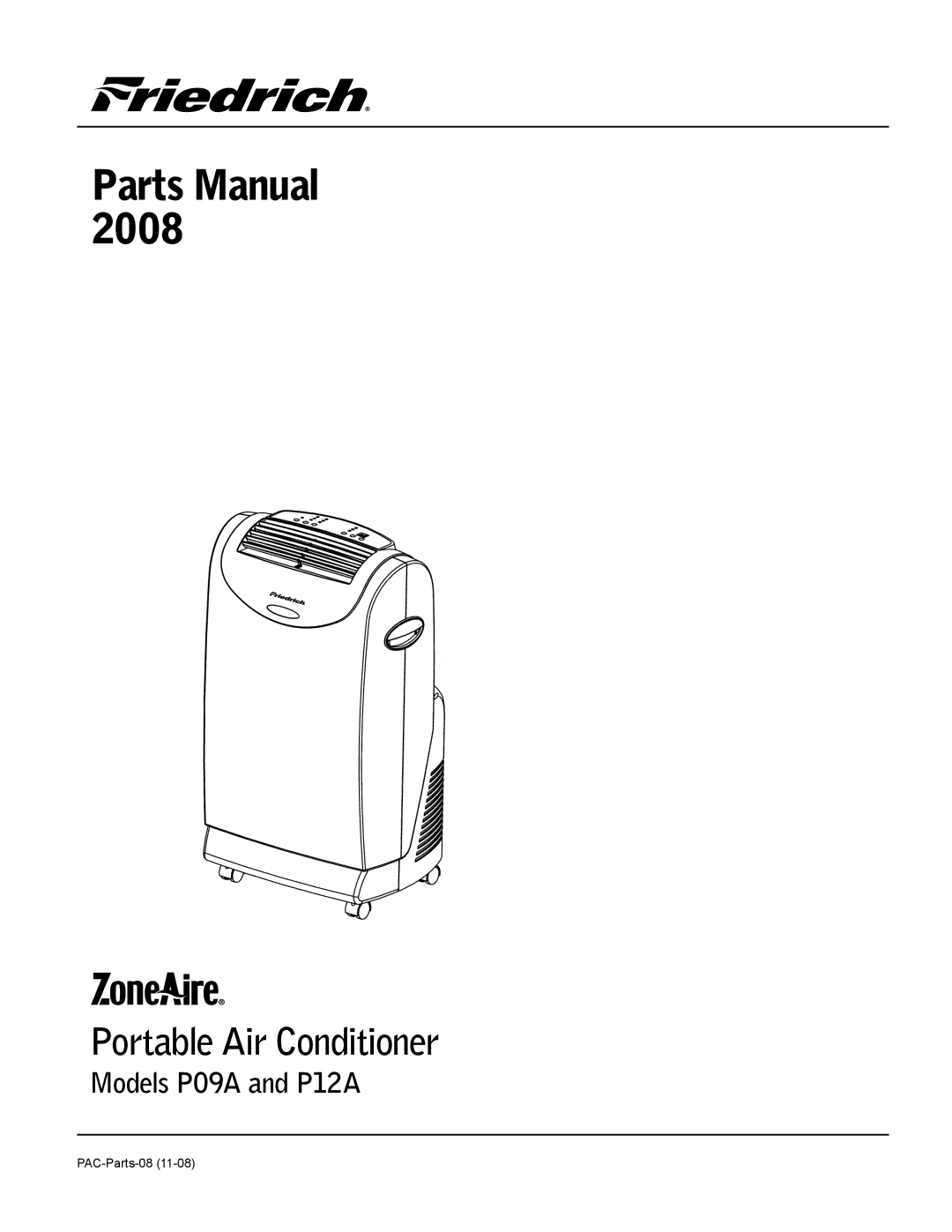 Friedrich manual Parts Manual, Models P09A and P12A 