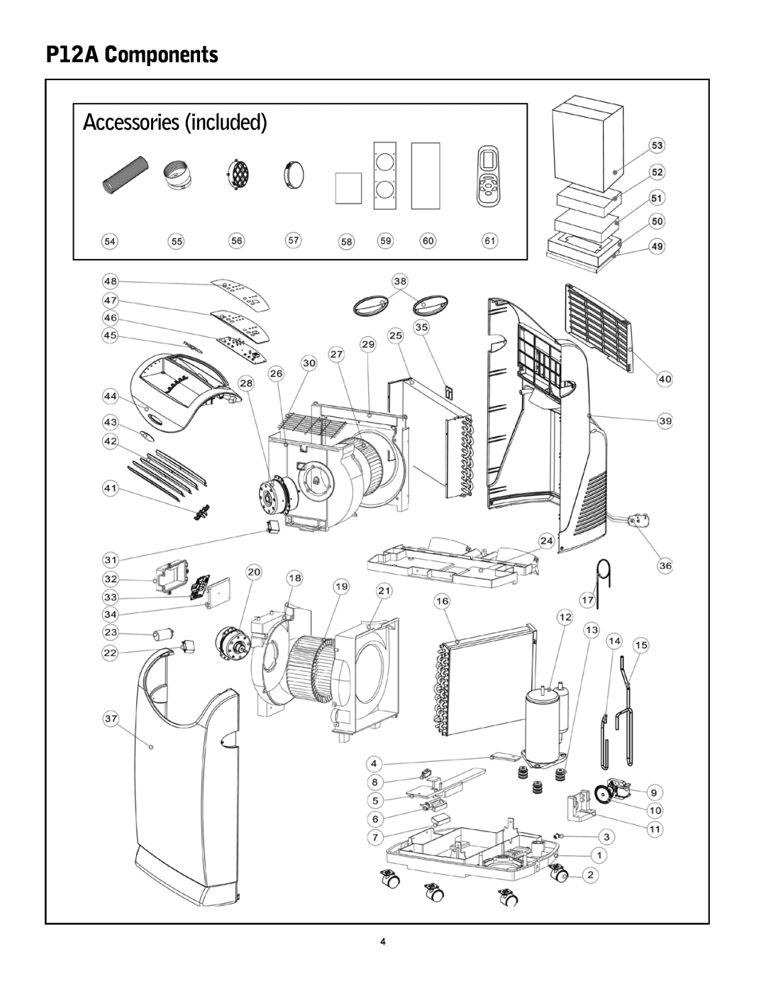 Friedrich manual P12A Components, Accessories included 