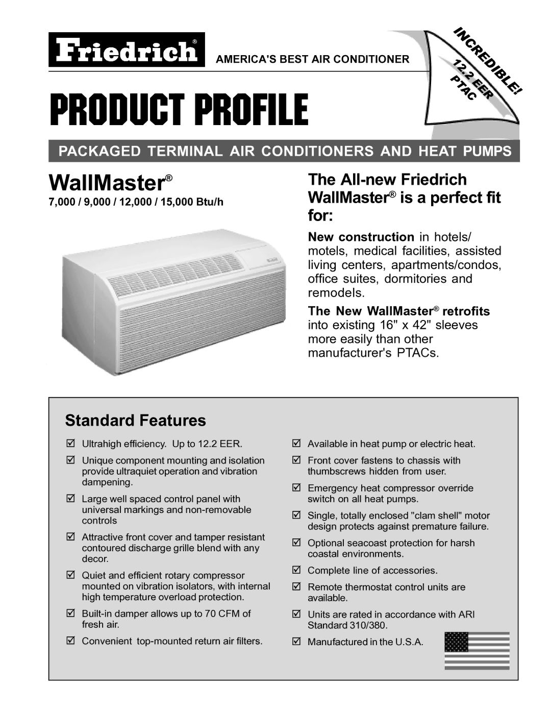 Friedrich PACKAGED TERMINAL AIR CONDITIONERS AND HEAT PUMPS manual Product Profile 