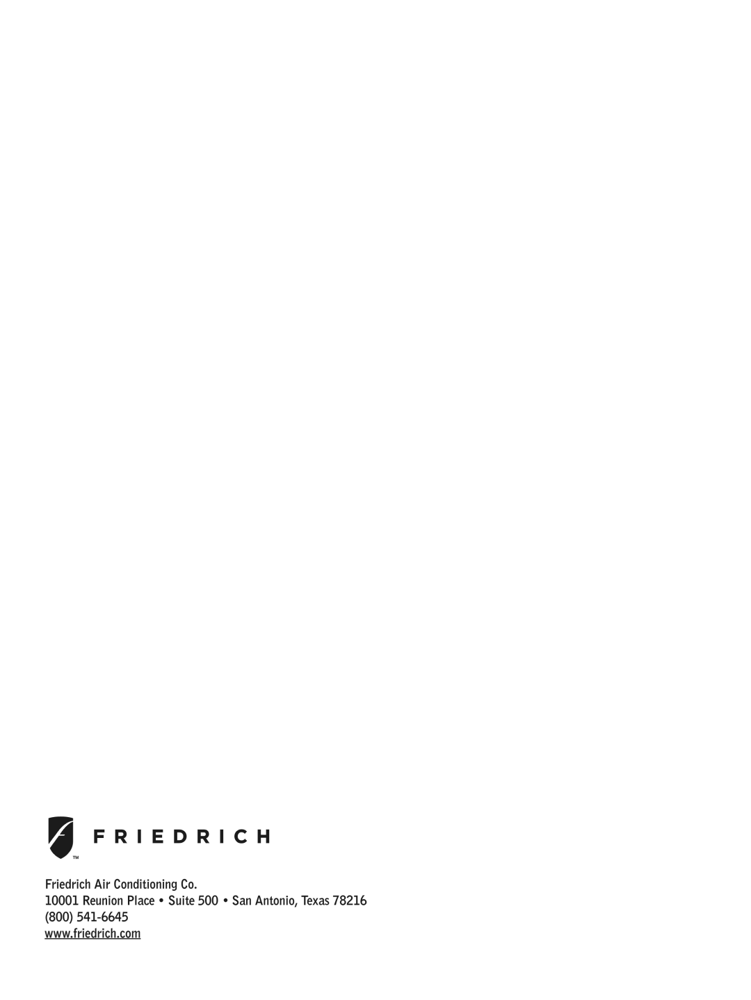 Friedrich PH14B, P12B, P09B manual 