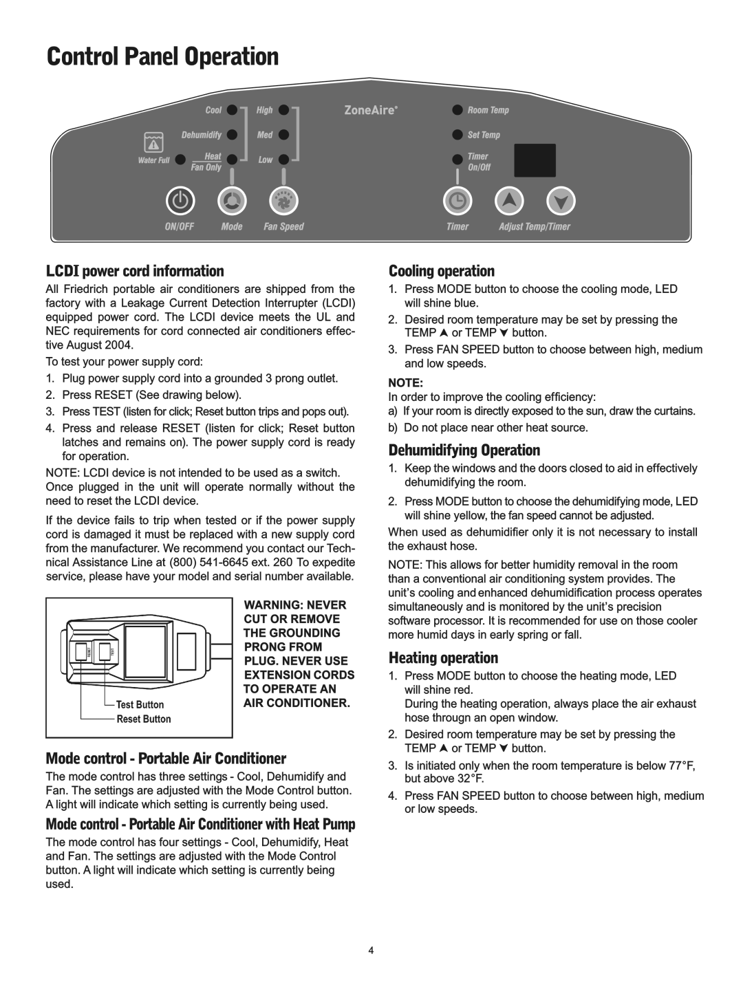 Friedrich P12B, PH14B, P09B manual 