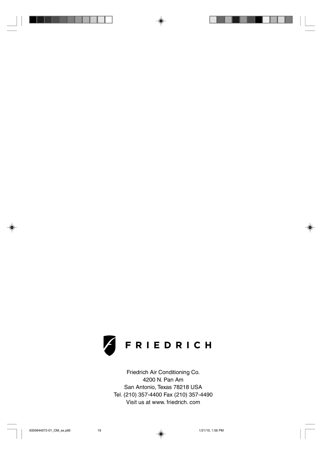 Friedrich P/N9359944072-01 manual 9359944072-01OMes.p65 21/10, 156 PM 