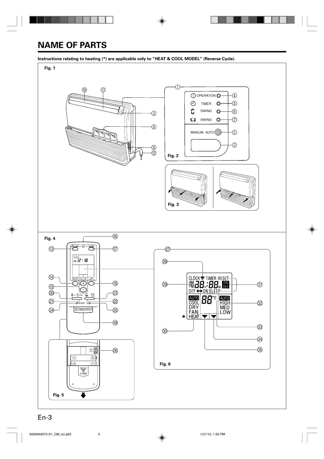 Friedrich P/N9359944072-01 manual Name of Parts, En-3 