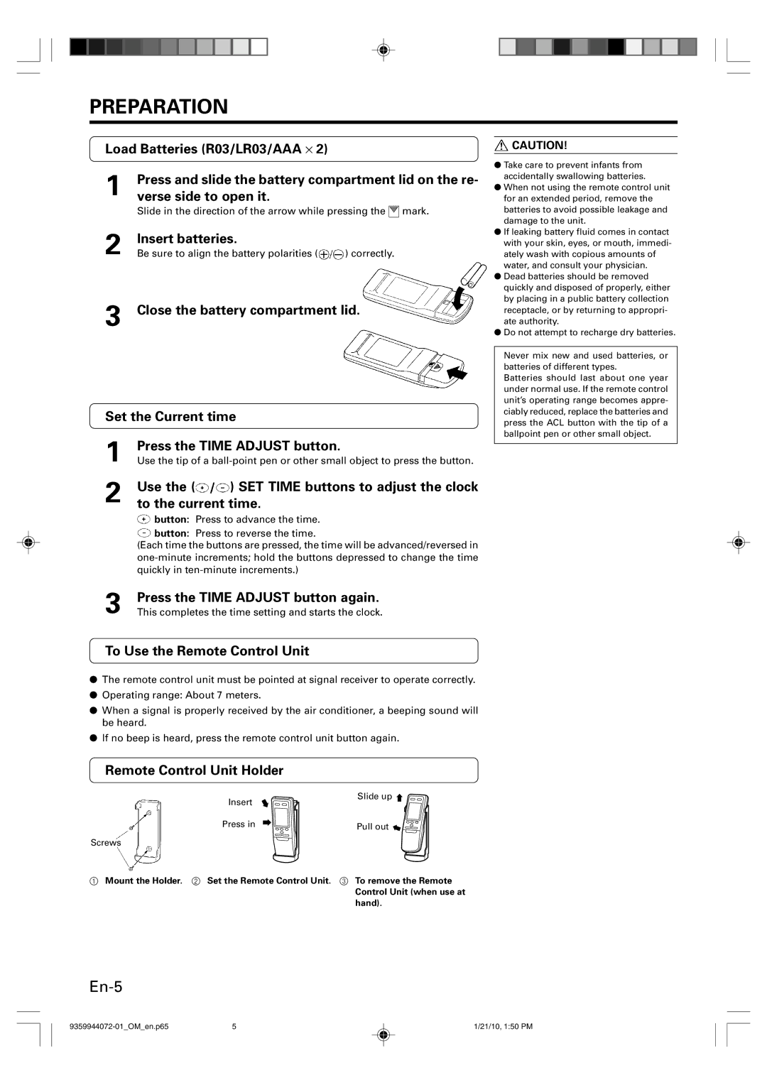 Friedrich P/N9359944072-01 manual Preparation 