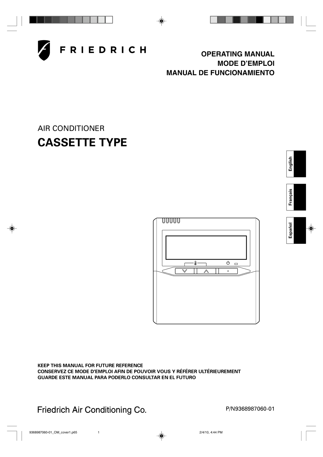 Friedrich P/N9368987060-01 manual Cassette Type 