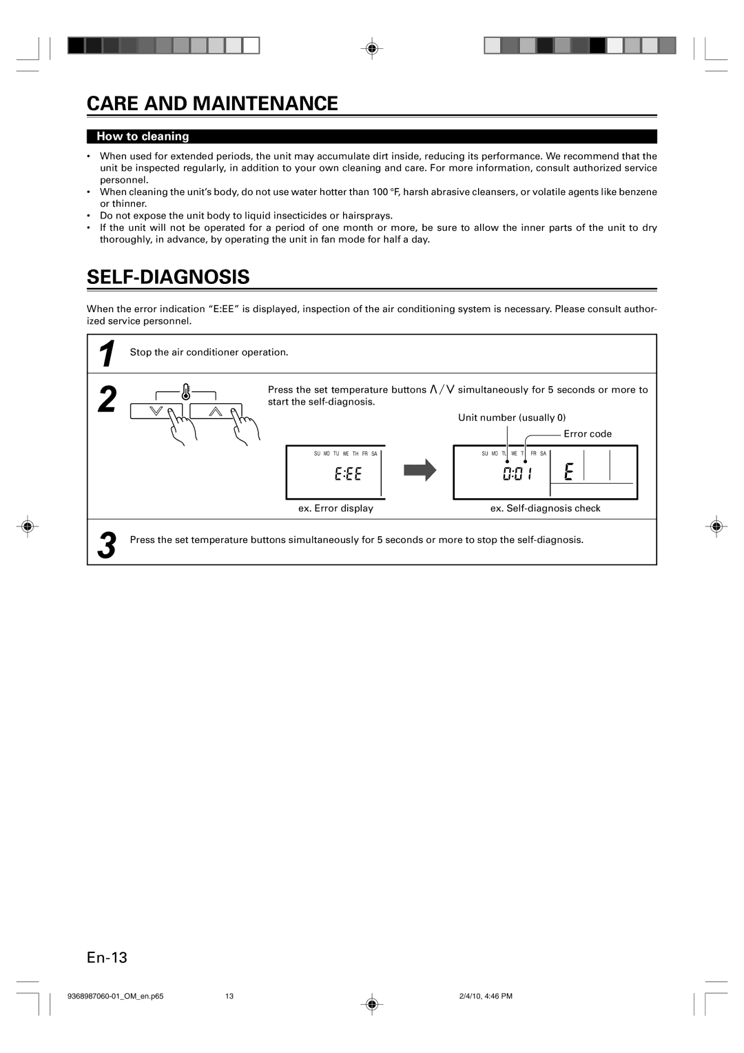 Friedrich P/N9368987060-01 manual Self-Diagnosis, How to cleaning 