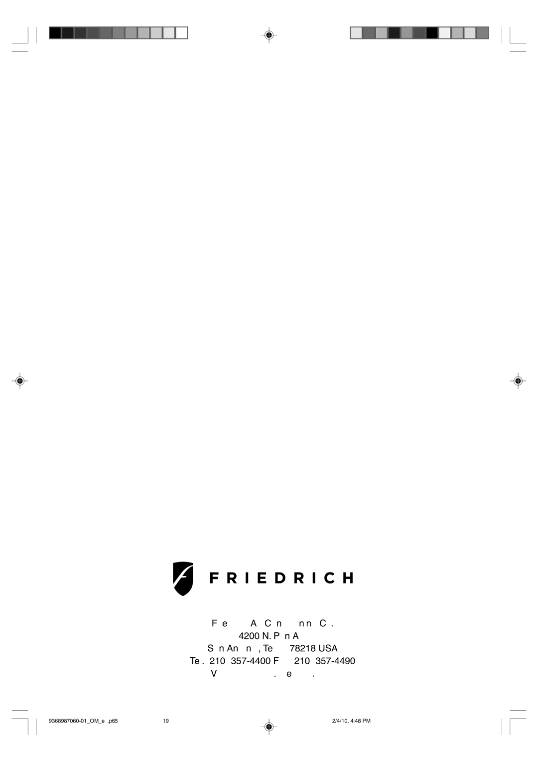 Friedrich P/N9368987060-01 manual 9368987060-01OMes.p65 10, 448 PM 