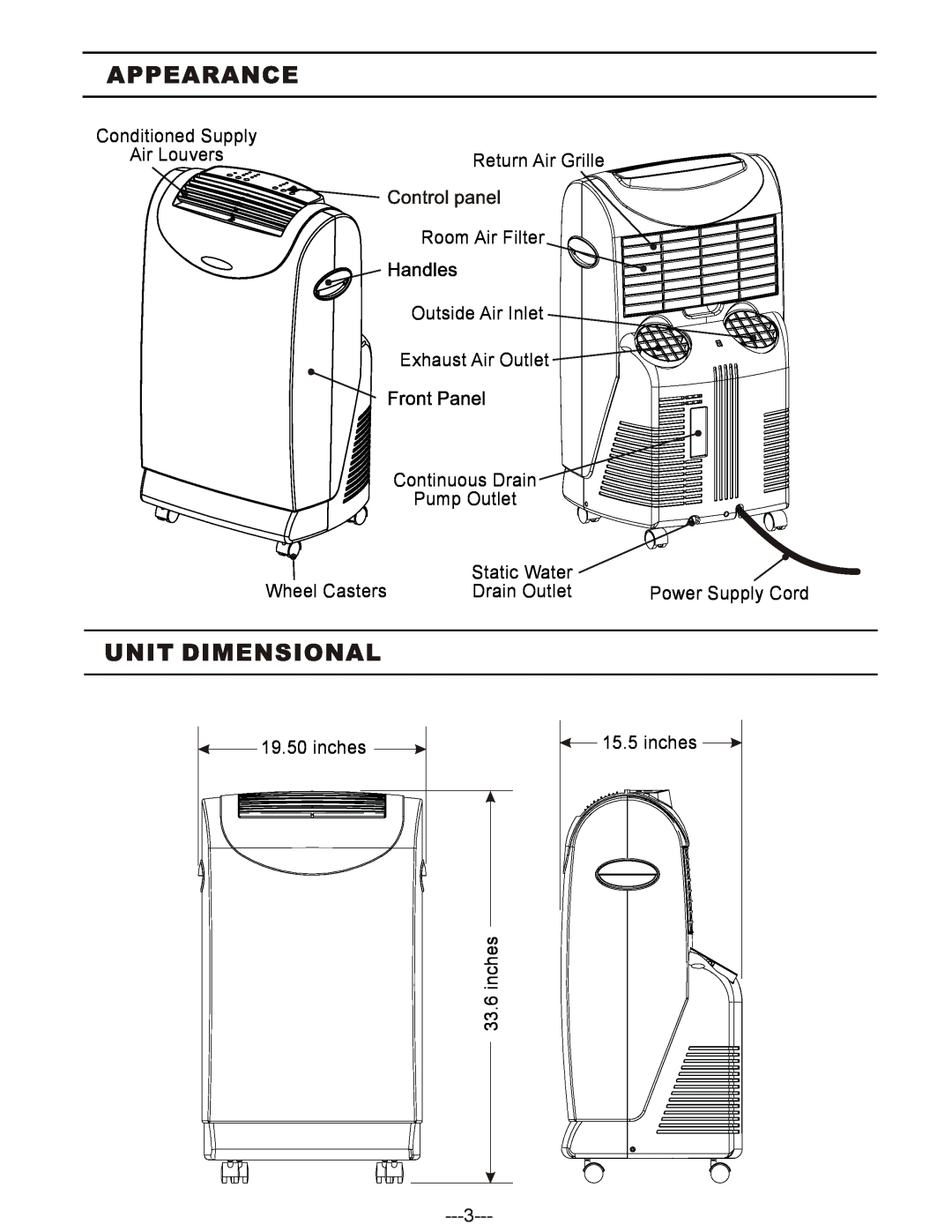 Friedrich Models PH14B, Portable Air Conditioner technical specifications Conditioned Supply 