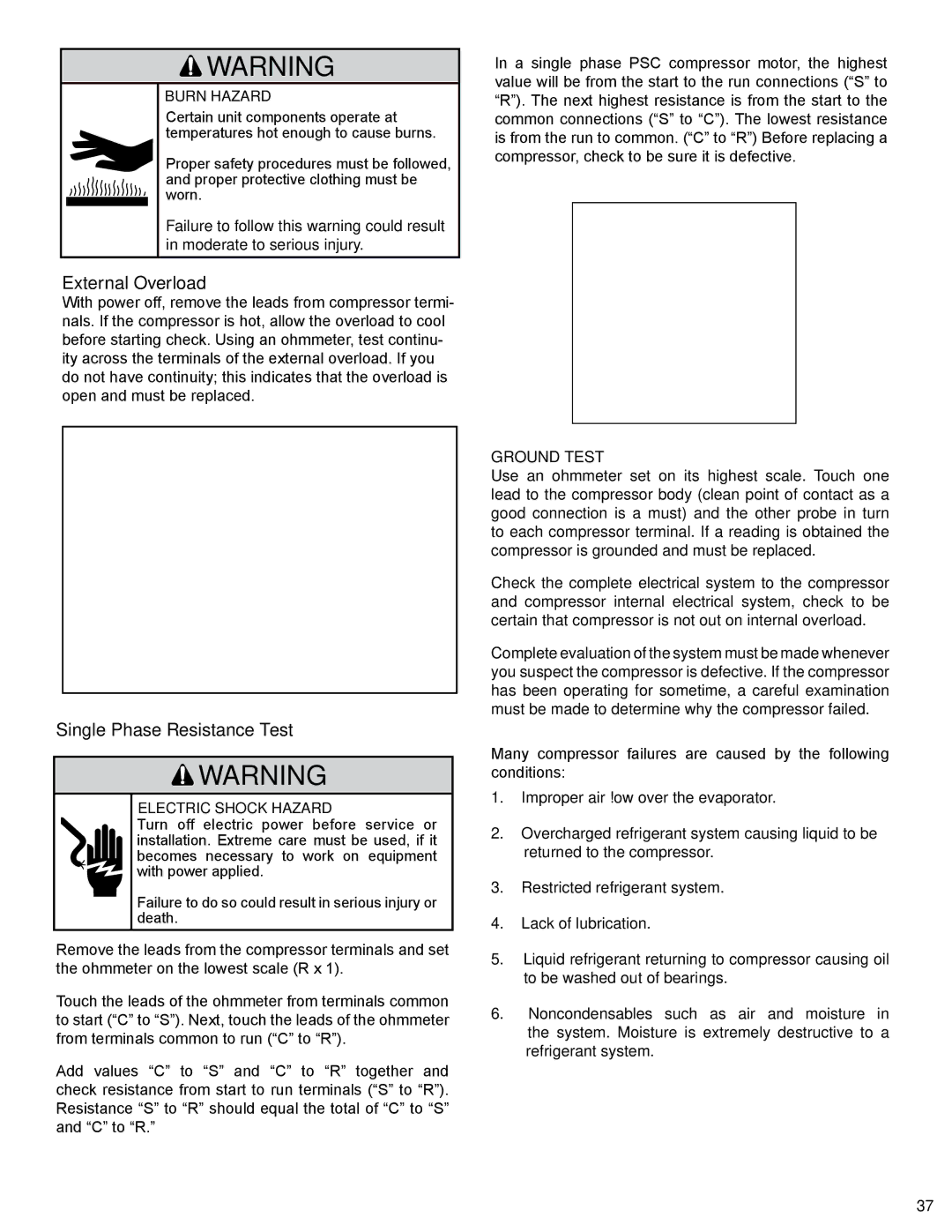 Friedrich PTAC - R410A service manual External Overload, Single Phase Resistance Test, Ground Test 