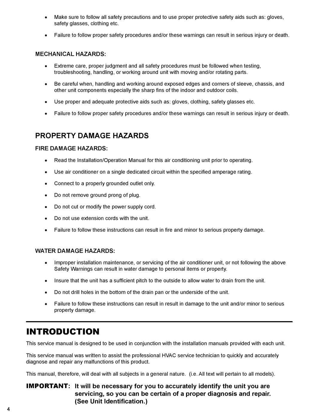 Friedrich PTAC - R410A service manual Introduction, Mechanical Hazards 