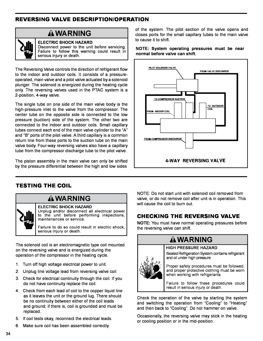 Friedrich PTAC - R410A service manual Reversing Valve Description/Operation, Testing The Coil, Checking The Reversing Valve 
