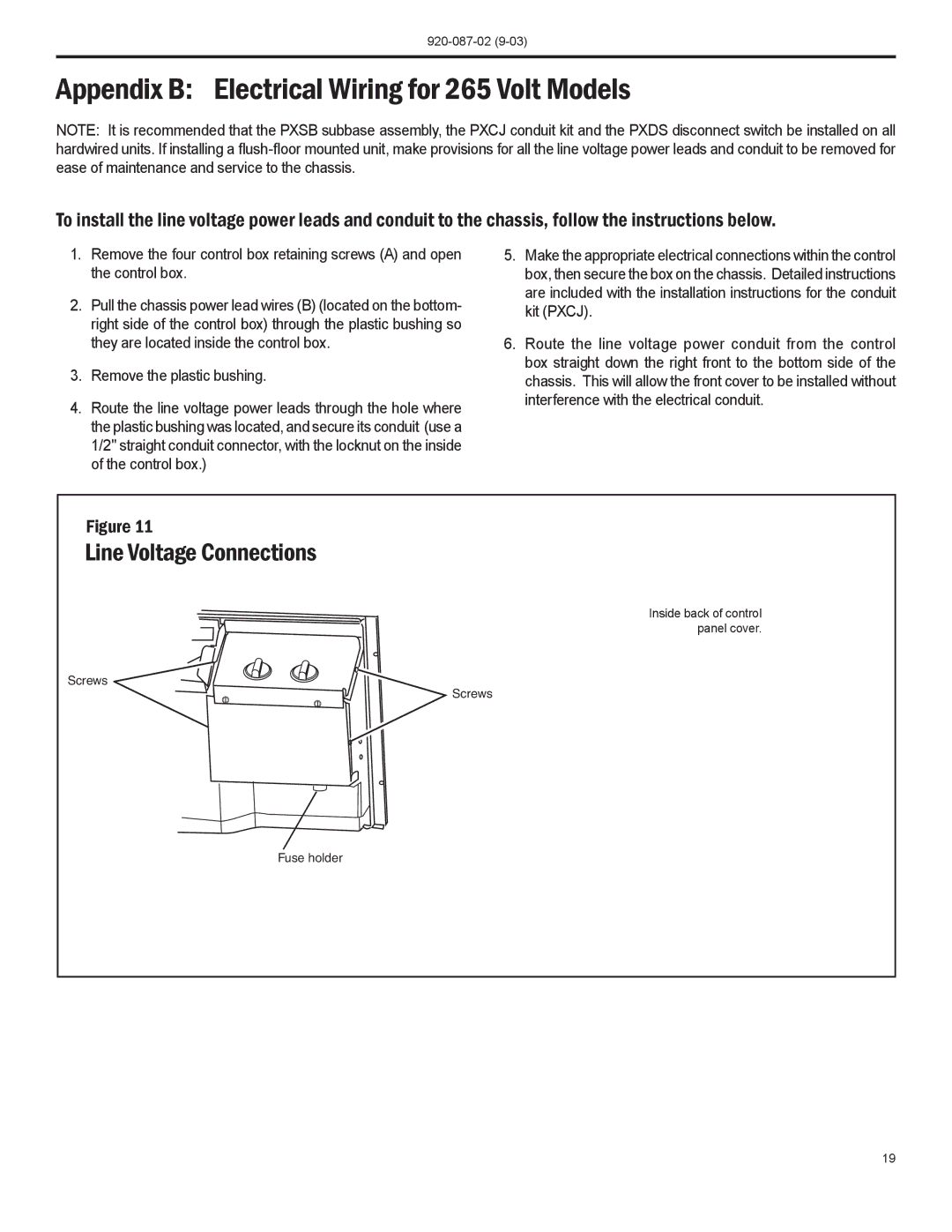 Friedrich PTAC operation manual Appendix B Electrical Wiring for 265 Volt Models, Line Voltage Connections 