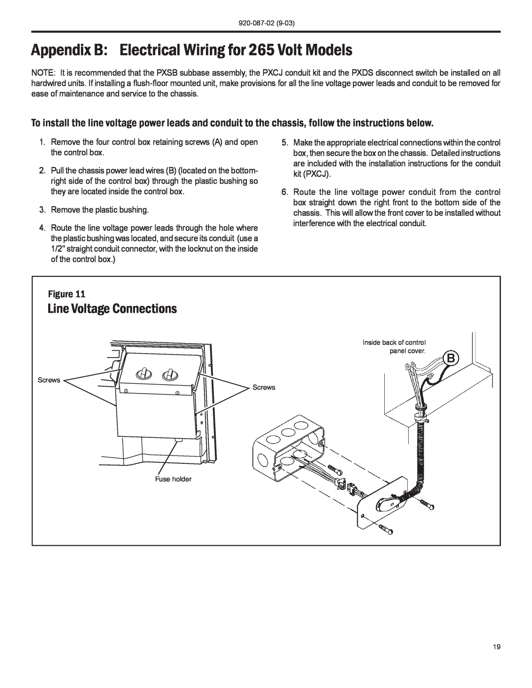 Friedrich PTAC operation manual Appendix B Electrical Wiring for 265 Volt Models, Line Voltage Connections 