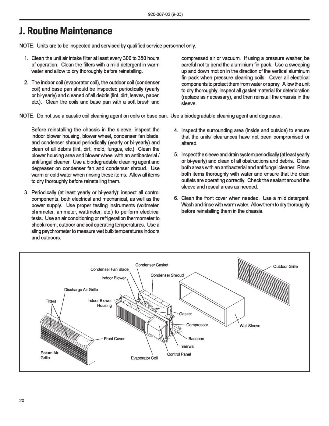 Friedrich PTAC operation manual J. Routine Maintenance 