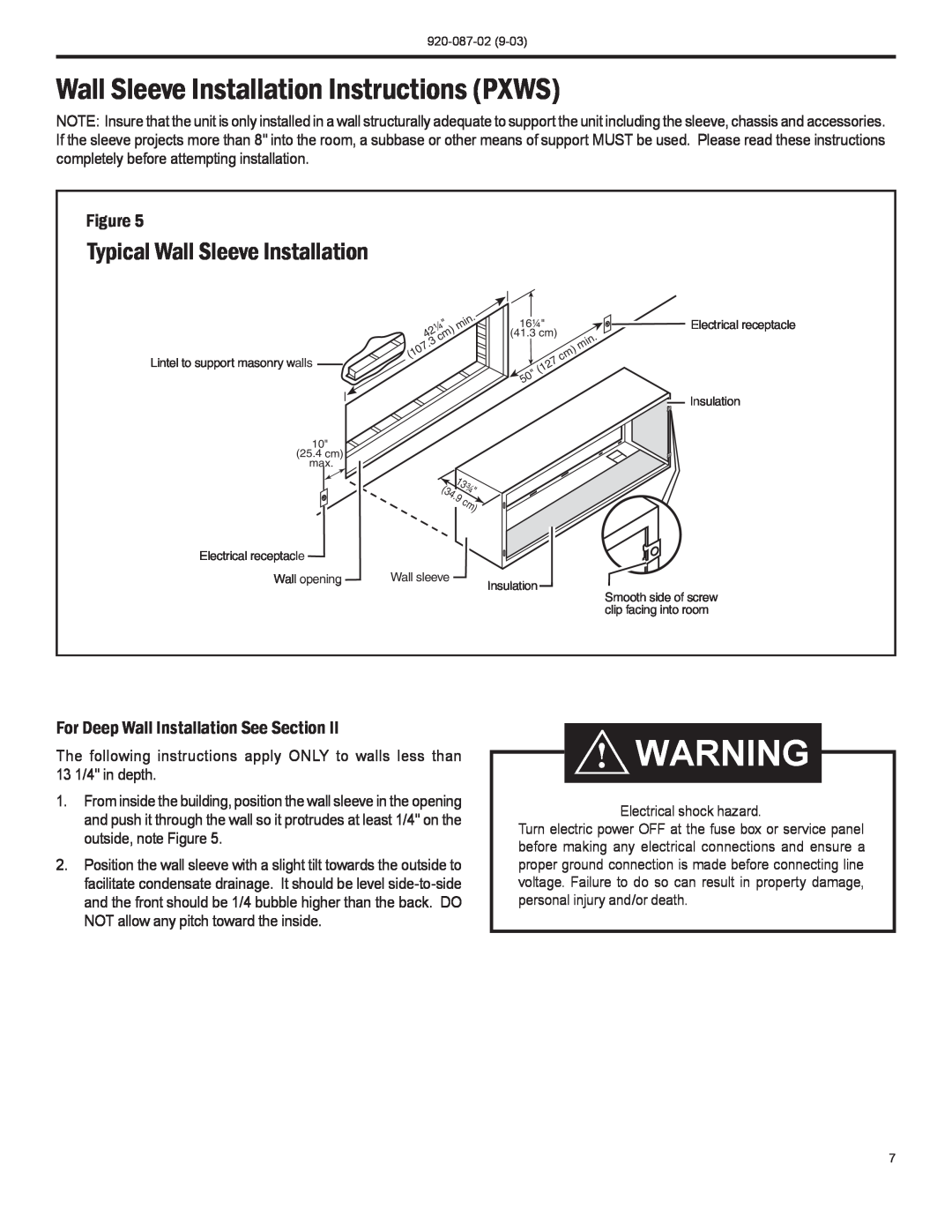 Friedrich PTAC operation manual Wall Sleeve Installation Instructions PXWS, Typical Wall Sleeve Installation 