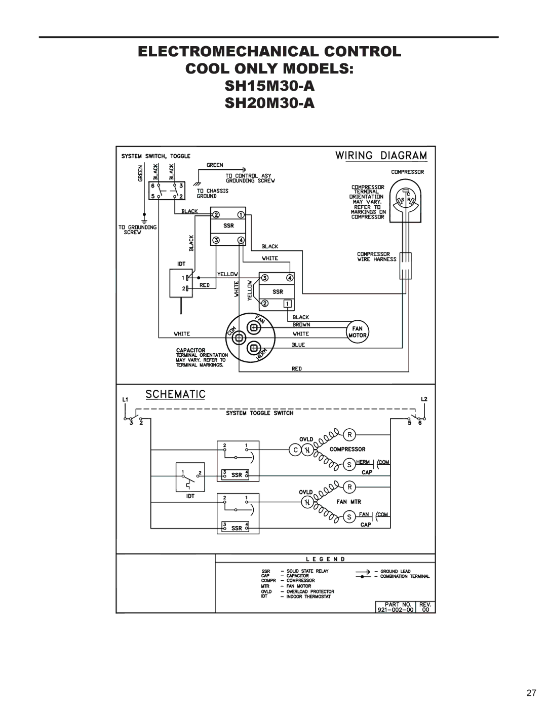 Friedrich R-410A service manual Electromechanical Control Cool only Models 