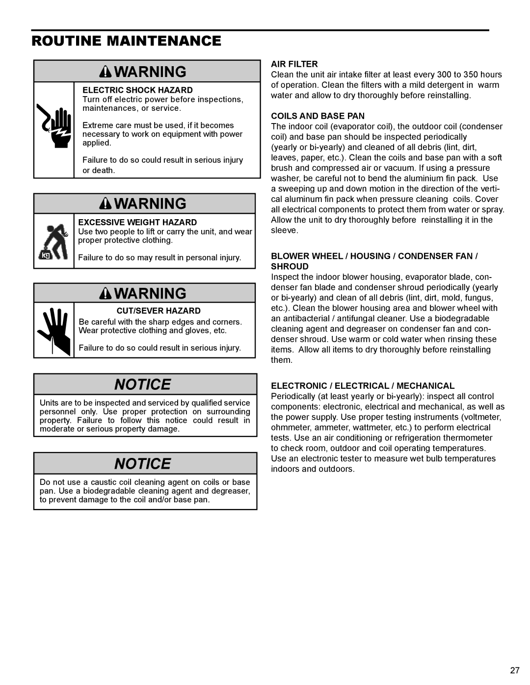 Friedrich R-410A service manual Routine Maintenance 