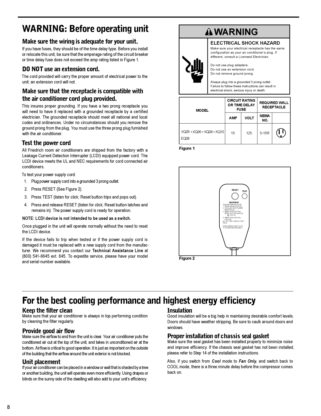 Friedrich R-410A service manual Make sure the wiring is adequate for your unit 