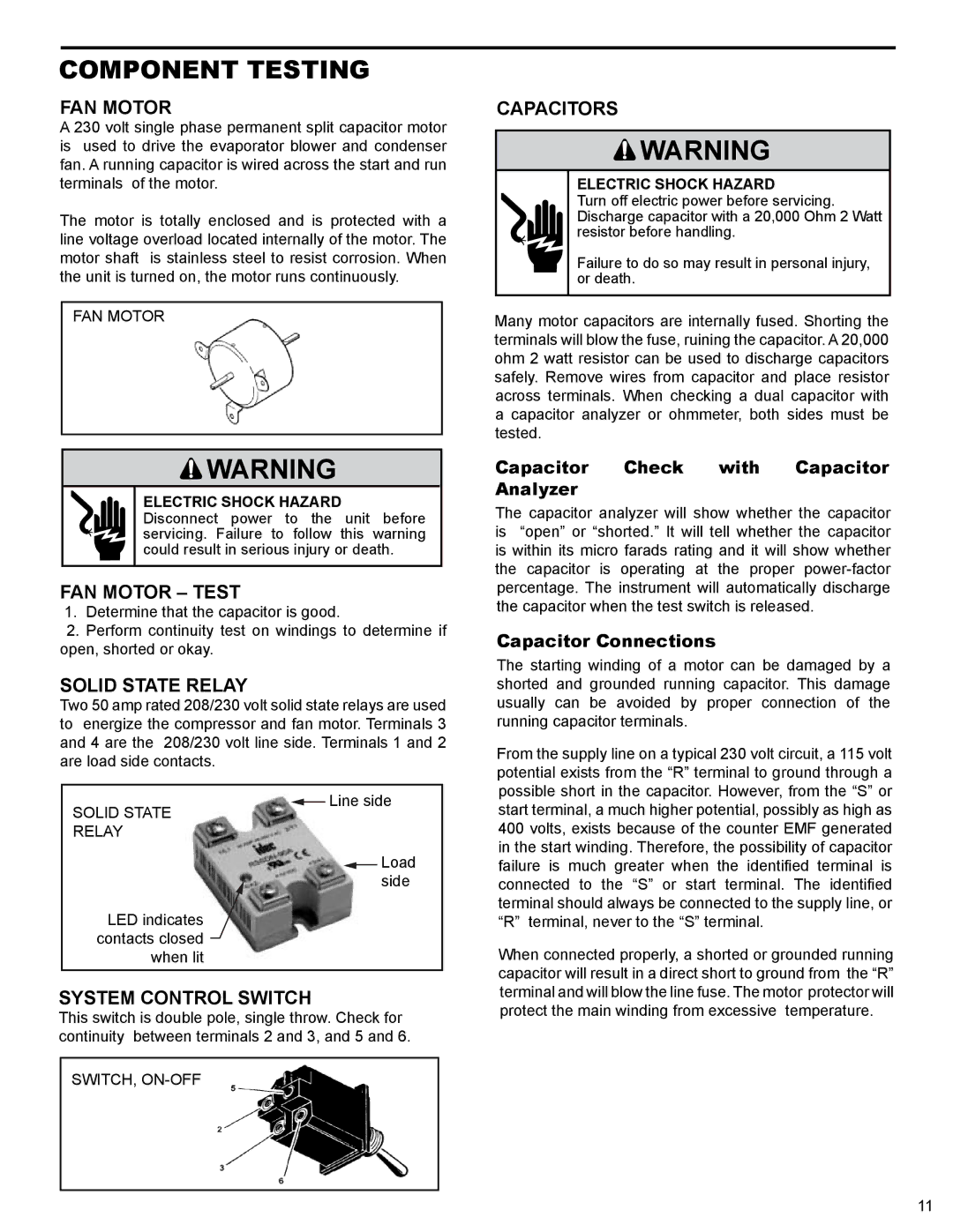 Friedrich R-410A service manual Component Testing, Capacitor Check with Capacitor Analyzer, Capacitor Connections 