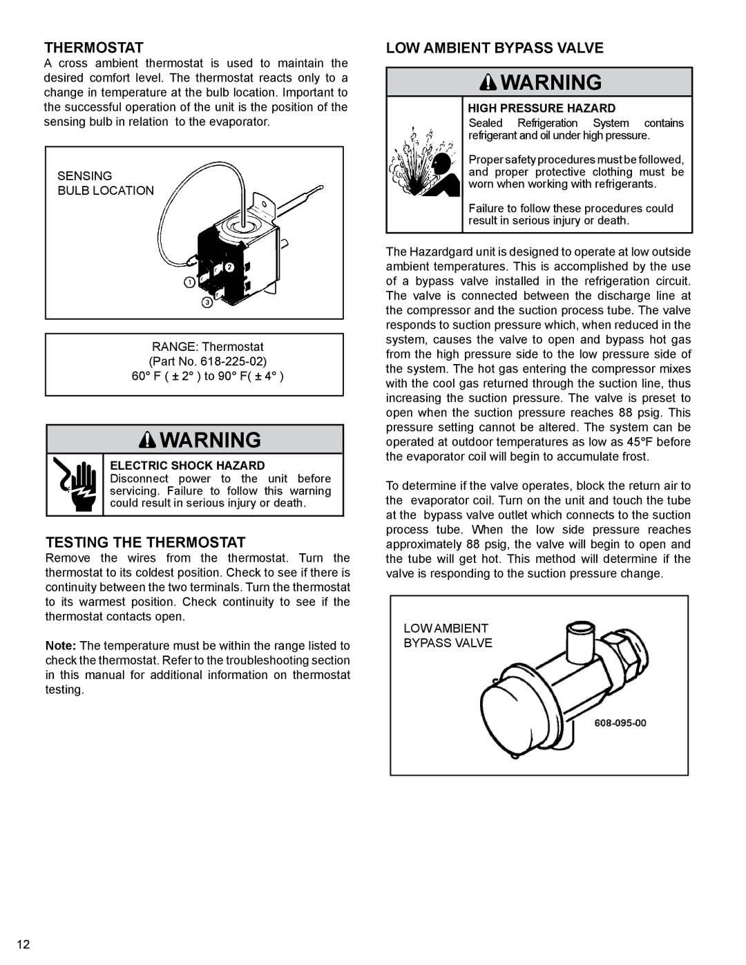 Friedrich R-410A service manual Thermostat, High Pressure Hazard 