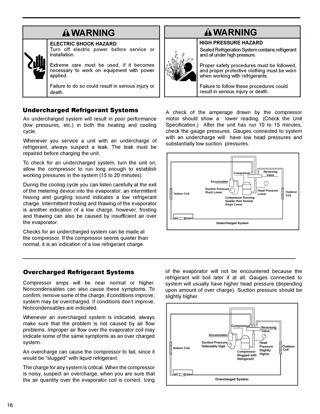 Friedrich R-410A service manual Undercharged Refrigerant Systems, Overcharged Refrigerant Systems 