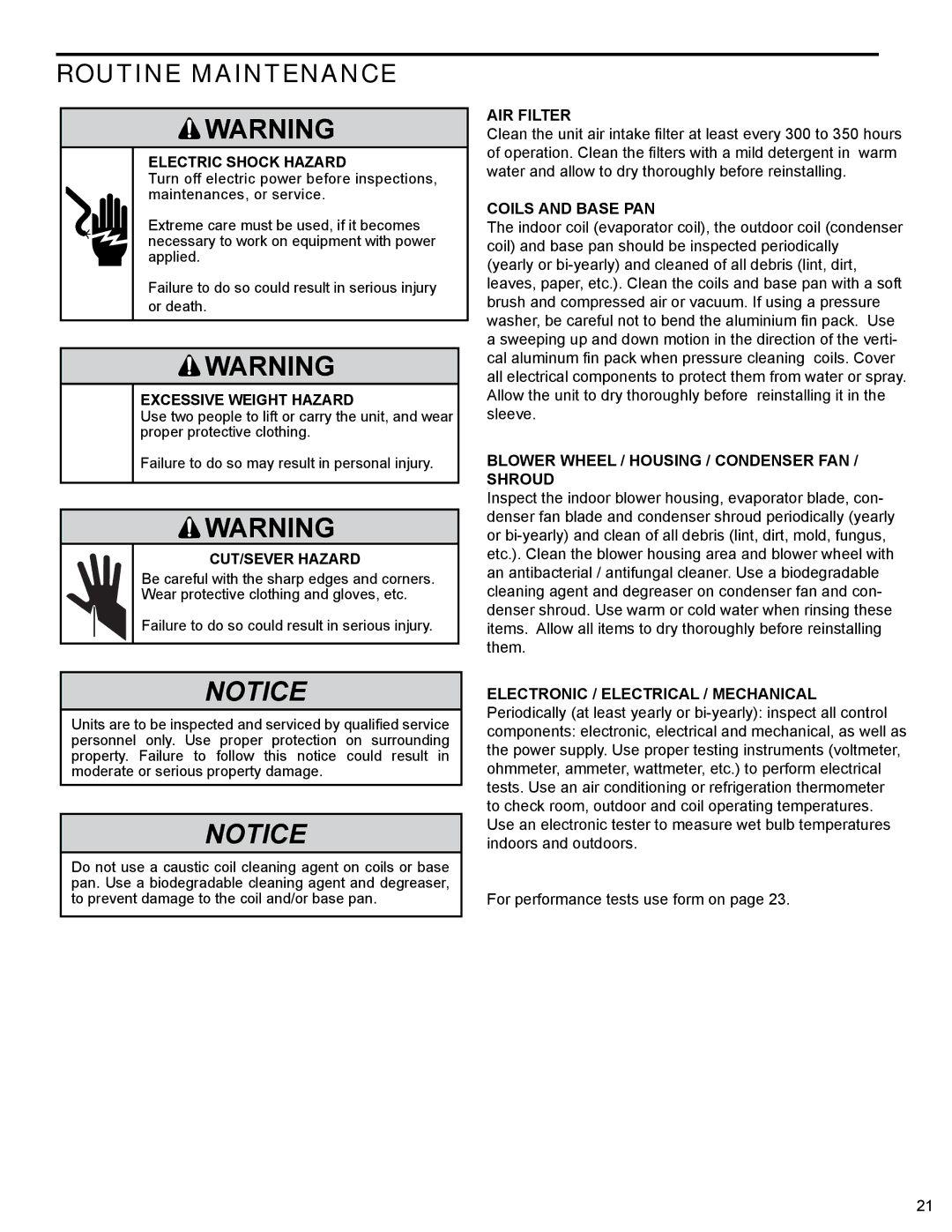 Friedrich R-410A service manual Routine Maintenance 