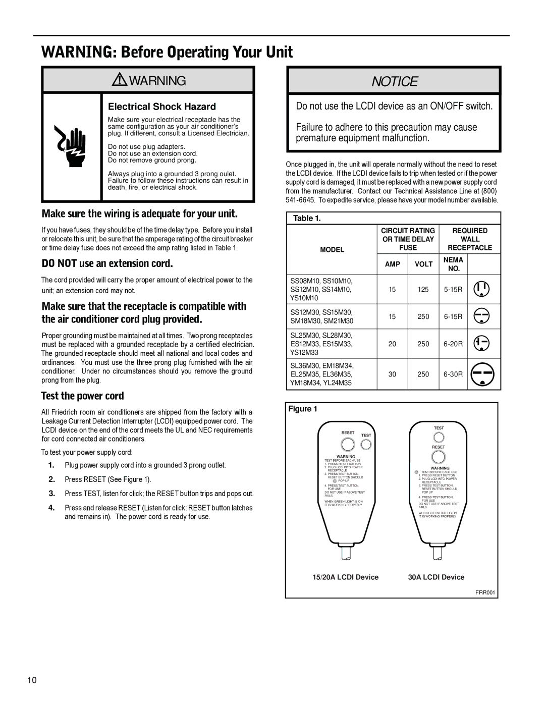 Friedrich R-410A service manual Make sure the wiring is adequate for your unit 