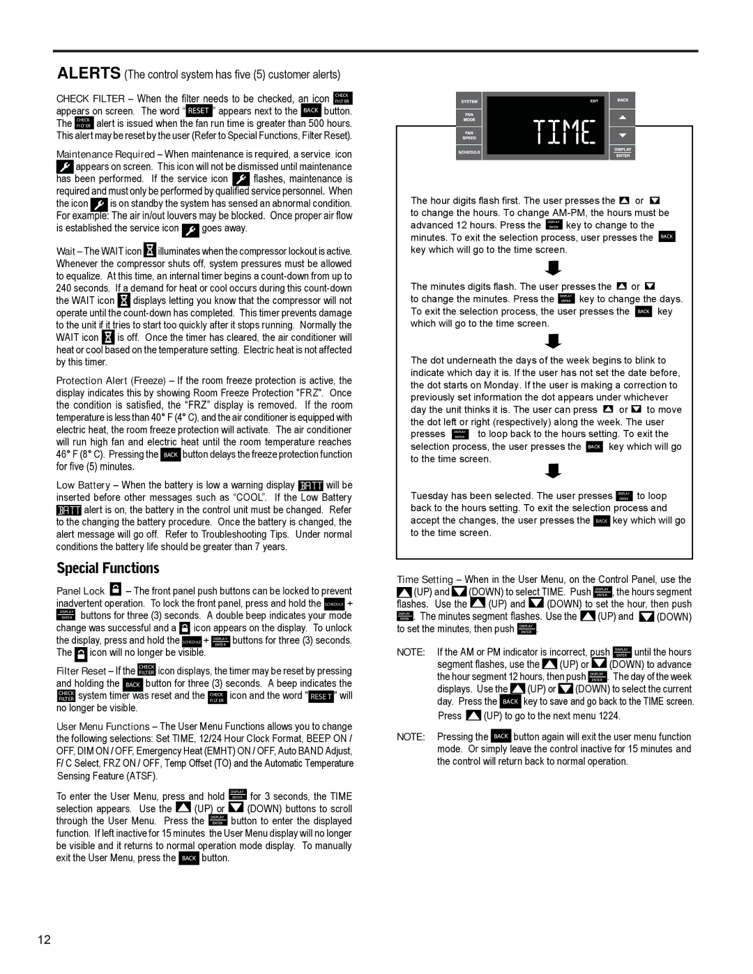 Friedrich R-410A service manual Special Functions 