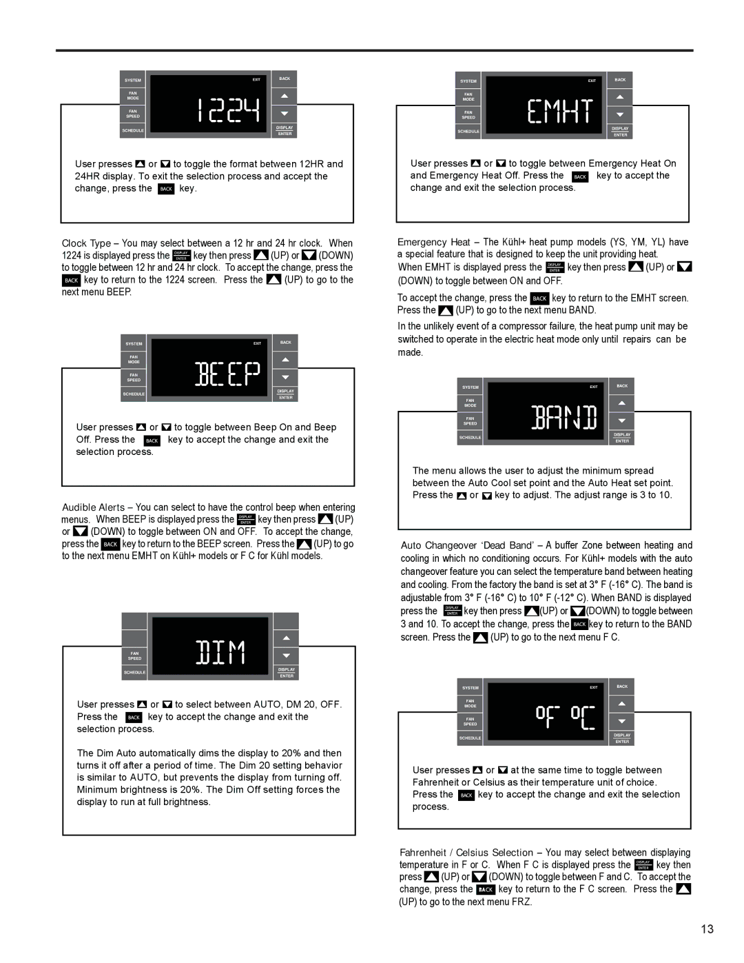 Friedrich R-410A service manual System Exit Back FAN Mode Speed Display Schedule Enter 