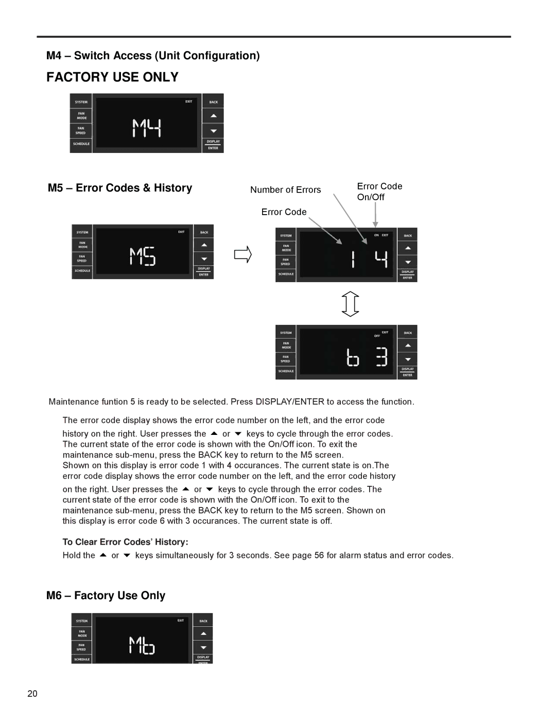 Friedrich R-410A service manual Factory USE only, To Clear Error Codes’ History 