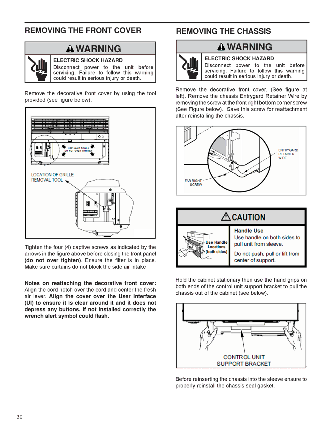 Friedrich R-410A service manual Removing the Front Cover 