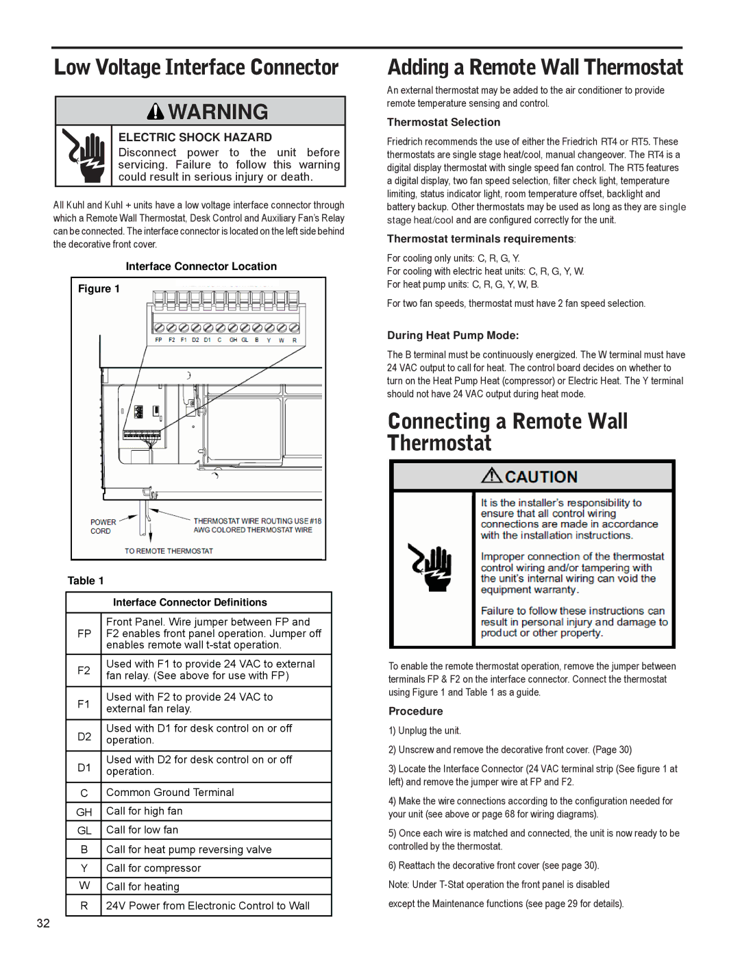 Friedrich R-410A service manual Connecting a Remote Wall Thermostat 