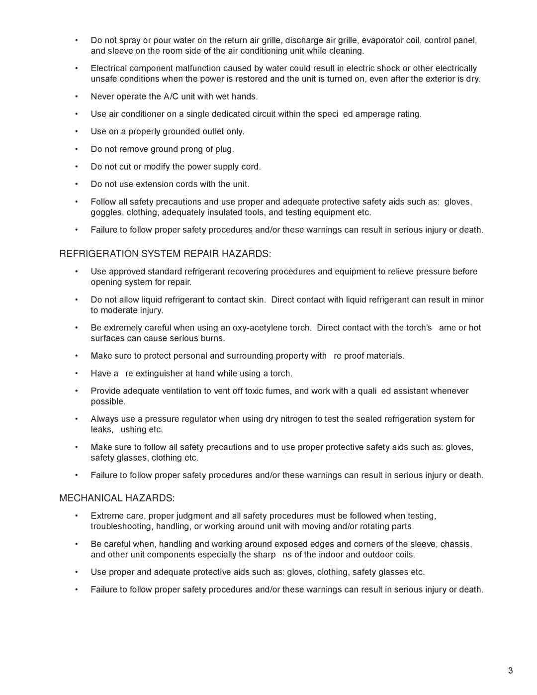 Friedrich R-410A service manual Refrigeration System Repair Hazards 