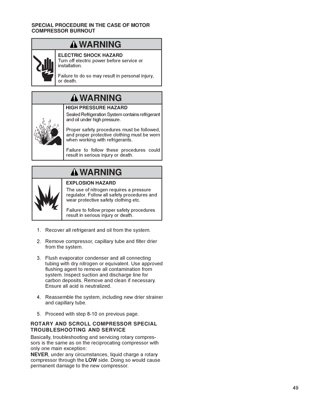 Friedrich R-410A service manual High Pressure Hazard 