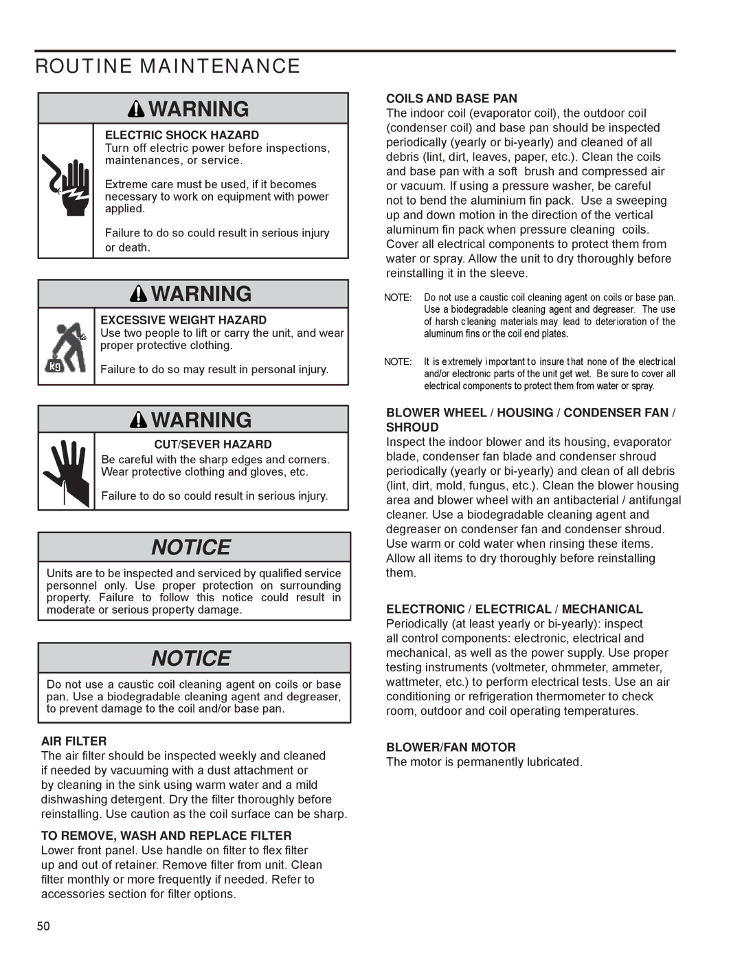 Friedrich R-410A service manual Routine Maintenance 