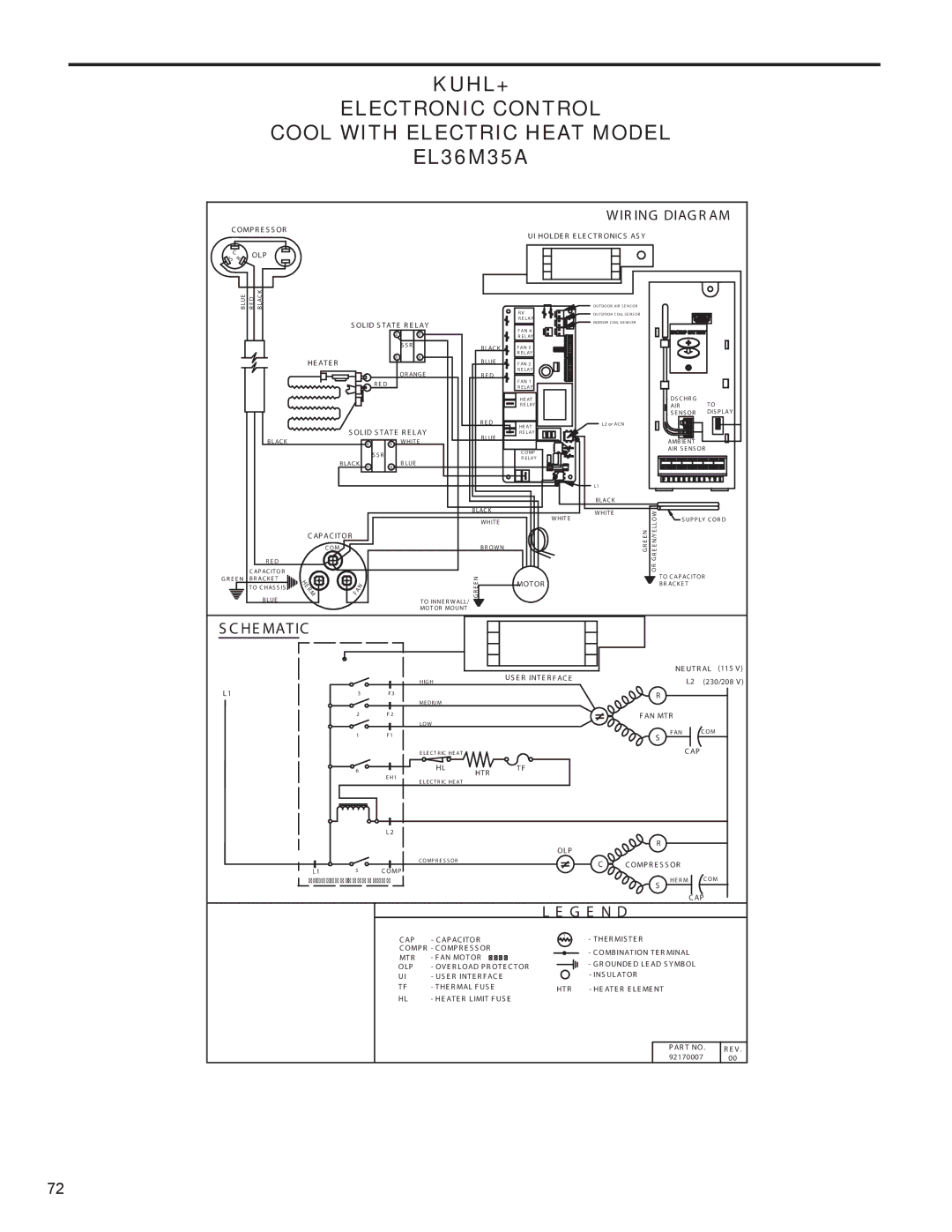 Friedrich R-410A service manual KUHL+ Electronic Control Cool with Electric Heat Model, EL36M35A 