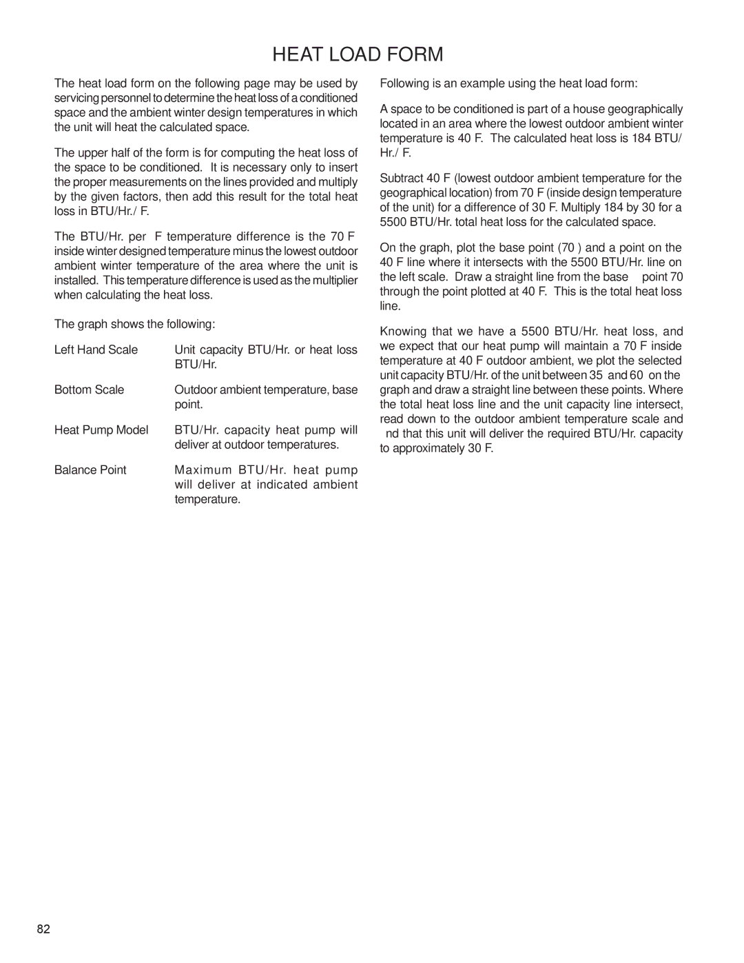 Friedrich R-410A service manual Heat Load Form, Following is an example using the heat load form 