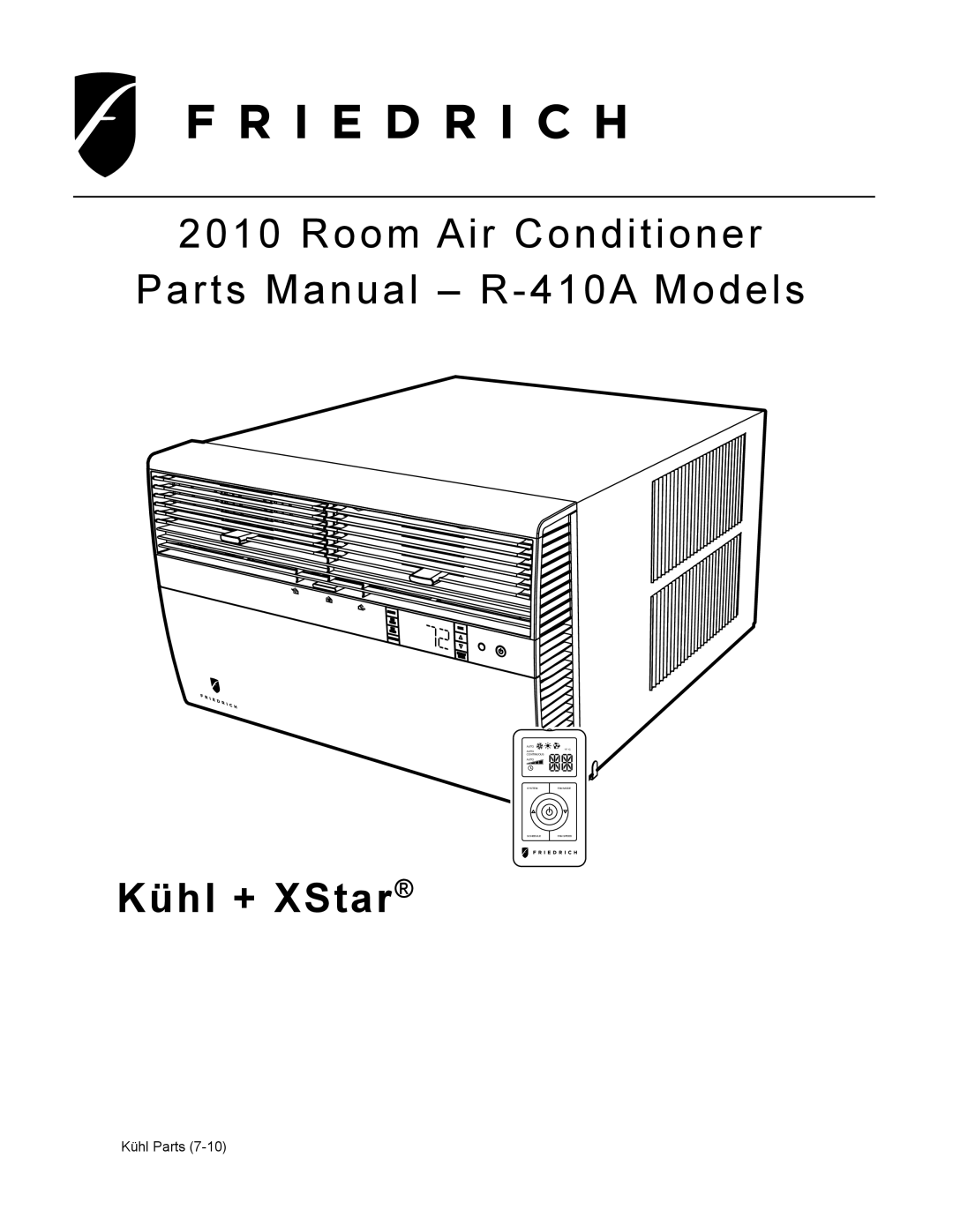 Friedrich service manual R-410AModels, Cool Only, Hazardous Duty Room Air Conditioner 