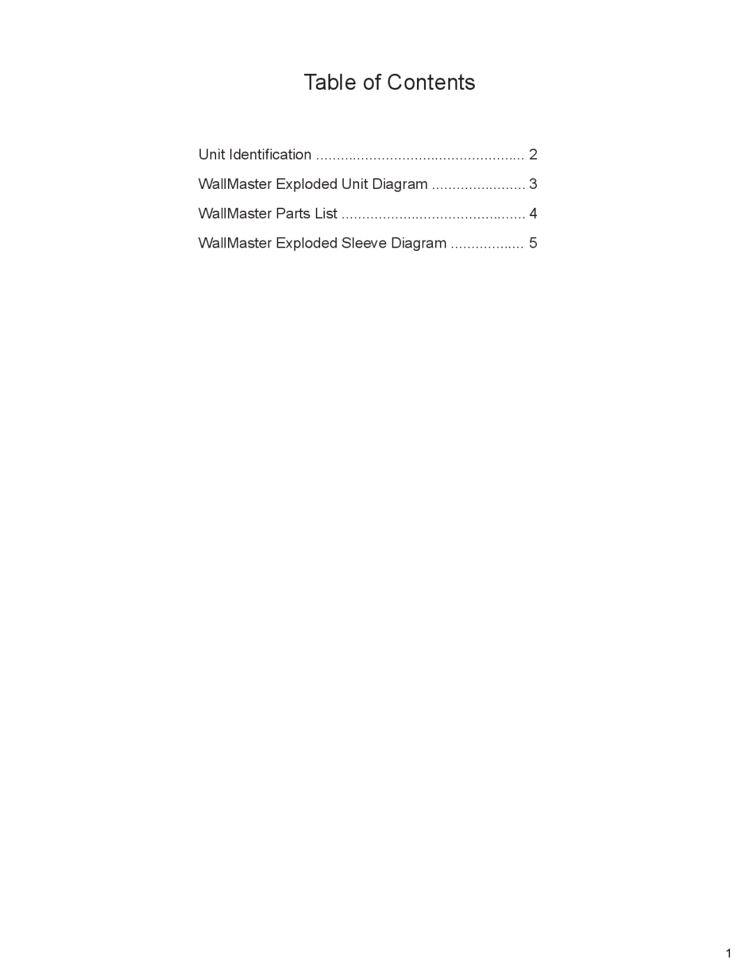 Friedrich R410A manual Table of Contents 