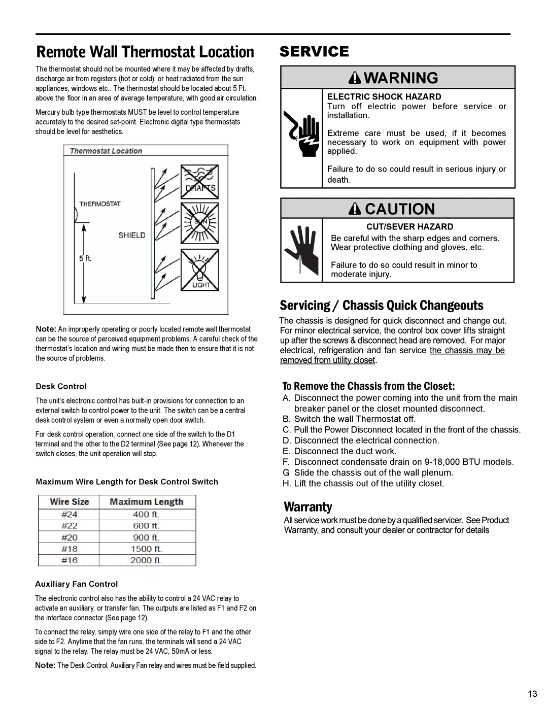 Friedrich R410A manual Service, CUT/SEVER Hazard 