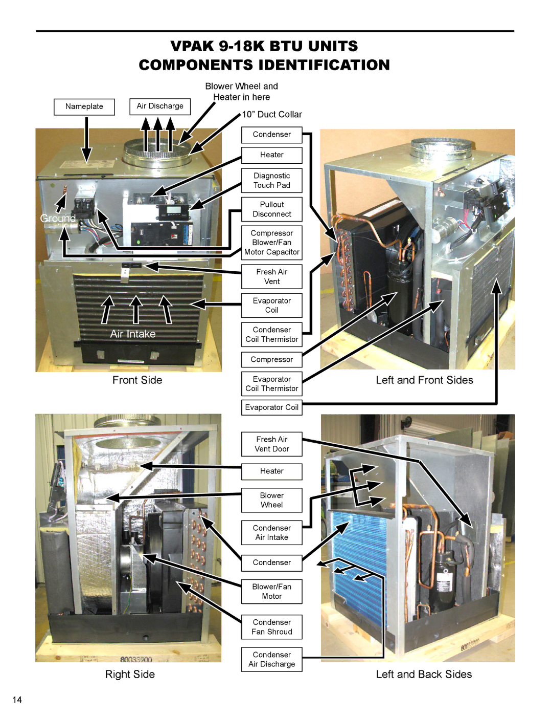 Friedrich R410A manual Vpak 9-18K BTU Units Components Identification, Ground Air Intake 