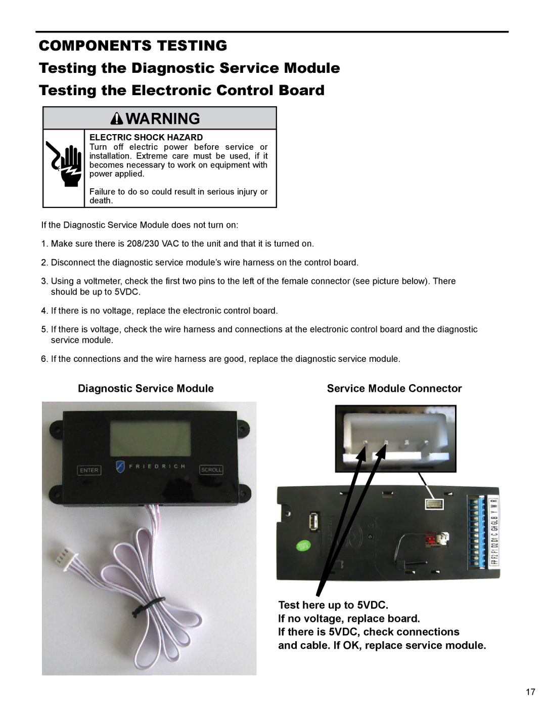 Friedrich R410A manual Components Testing, Electric Shock Hazard 