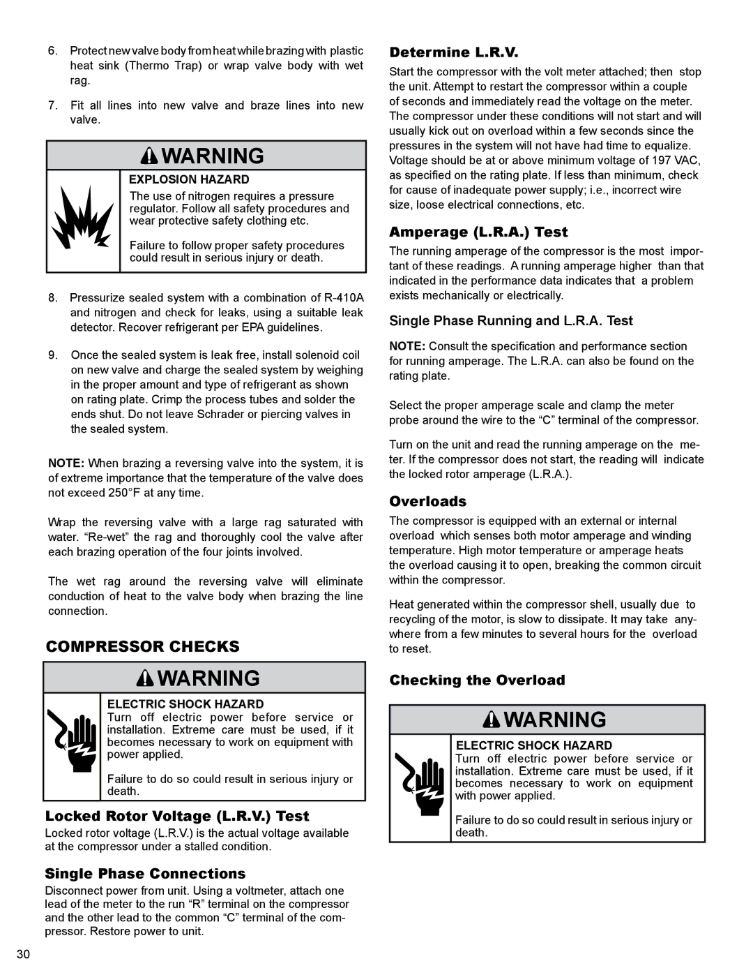 Friedrich R410A manual Locked Rotor Voltage L.R.V. Test, Single Phase Connections, Determine L.R.V, Amperage L.R.A. Test 