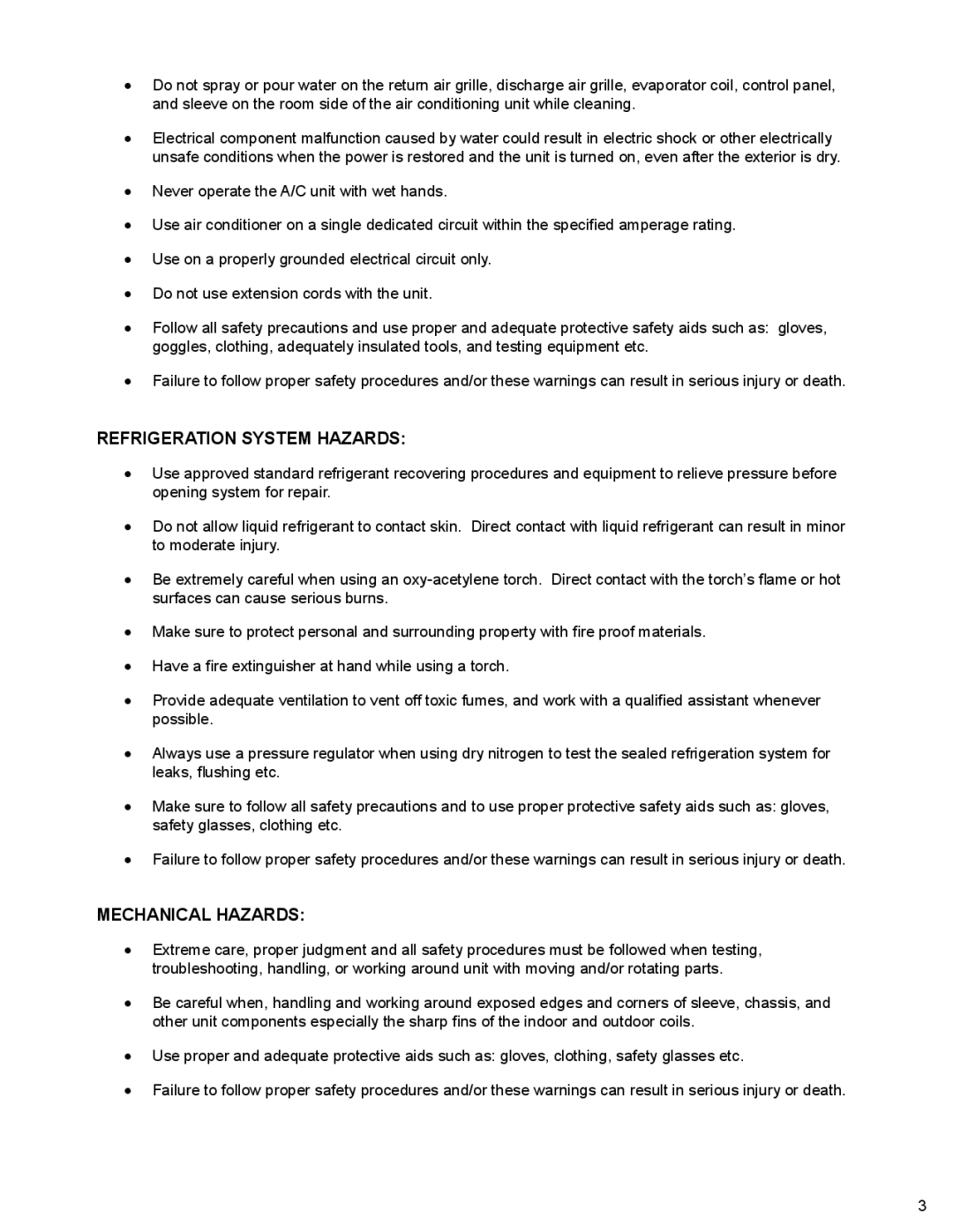 Friedrich R410A manual Refrigeration System Hazards 