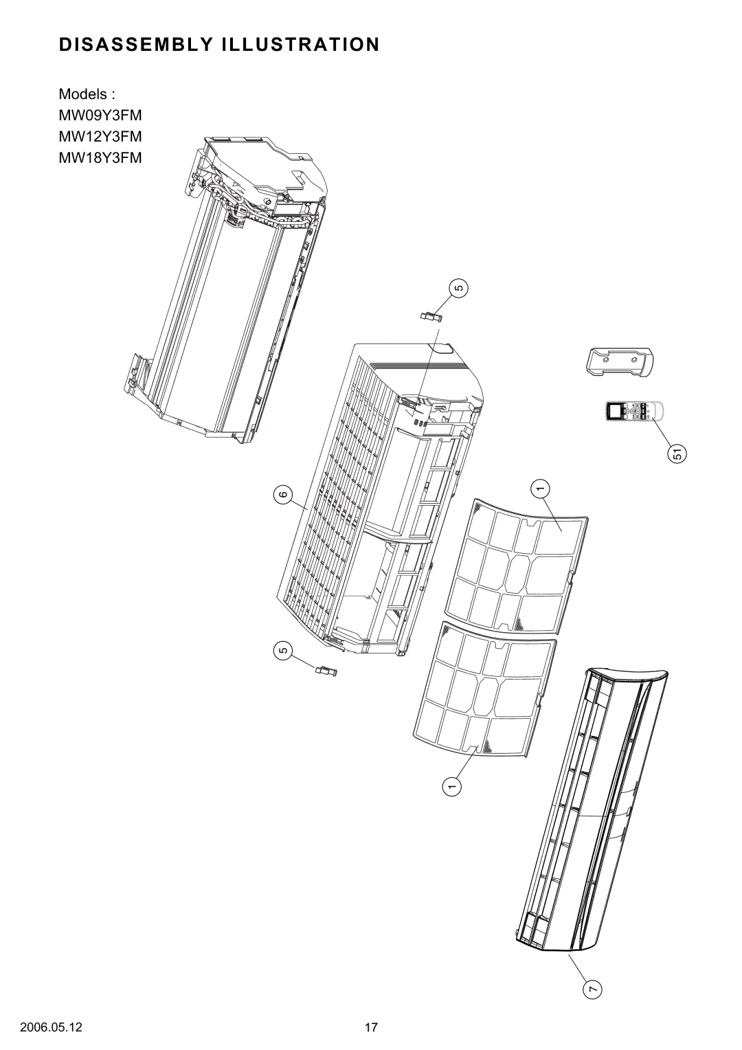 Friedrich R410A specifications Disassembly Illustration 